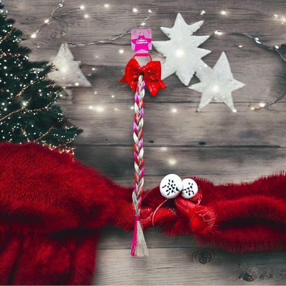Christmas Themed Pink Silver White Red Braided Hair Extension Party Fun New - Picture 7 of 10